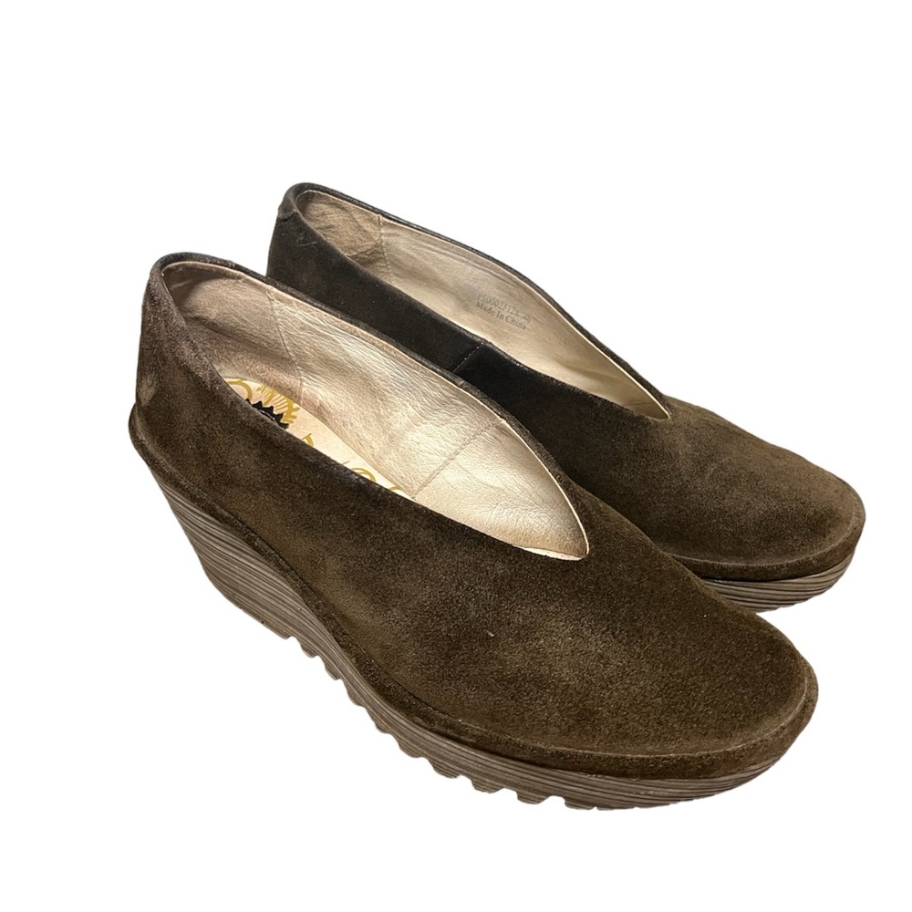 Fly London Yaz BROWN Suede Leather Wedges, US Womens 9.5